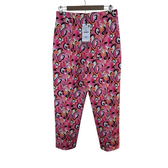 Zara NWT Women’s Pink/Black/Orange Psychedelic Print Cropped Trousers.  Size L - Picture 2 of 6